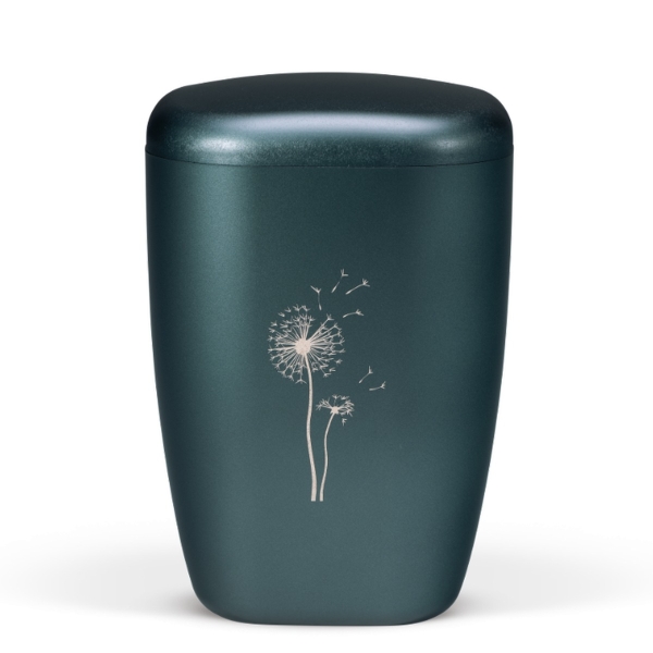 Naturstoffurne, Petrol, Lasergravur, Pusteblume