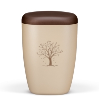 Naturstoffurne, Perlbeige Lasergravur, Baum fallende...