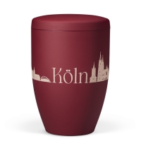 Naturstoffurne, Weinrot Velours, Lasergravur Stadt Köln