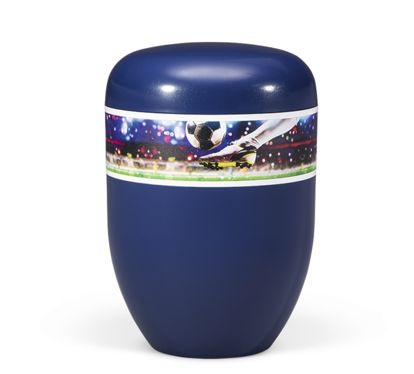 Naturstoffurne, Nachtblau, Dekor "Fußball"