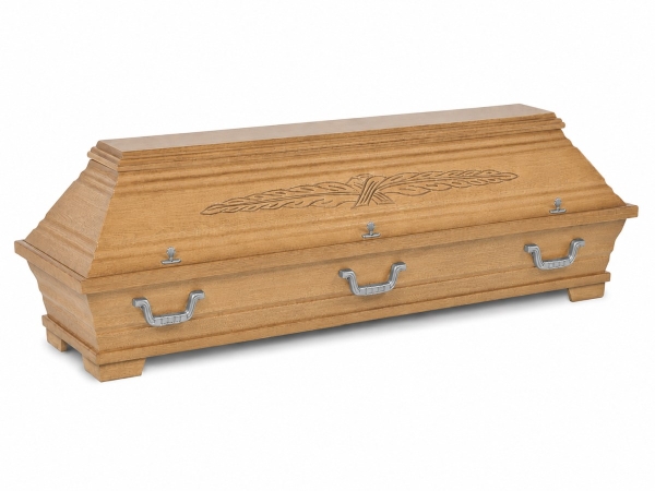 klassischer Kiefer-Eichensarg 030 mit Palme, natur