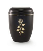 Stahlurne schwarz, Goldstreifen, Rose