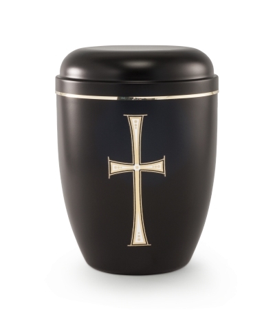 Stahlurne schwarz, Goldstreifen, Kreuz