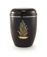 Stahlurne schwarz, Goldstreifen, Flamme