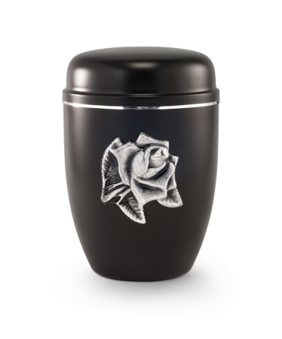 Stahlurne schwarz, Rosenbl&uuml;te, Silberstreifen
