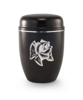 Stahlurne schwarz, Rosenbl&uuml;te, Silberstreifen