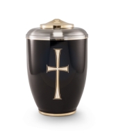 Cestal-Urne satiniert, Messing poliert, Kreuz