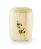 Holzurne Kiefer natur, mit betender Hand