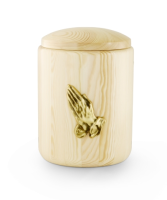 Holzurne Kiefer natur, mit betender Hand