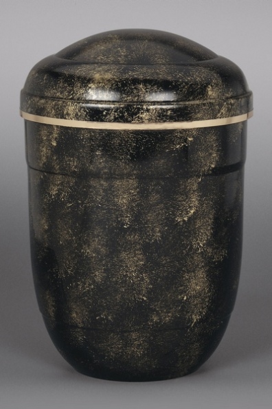 Stahlurne Schwarz-Bronze Handpatina, Goldband