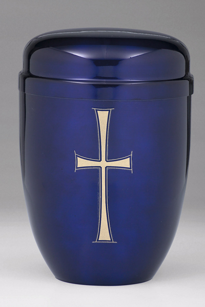 Stahlurne Kobalt-Blau, Goldkreuz
