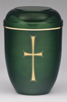 Stahlurne Moosgr&uuml;n, Goldkreuz, Goldband
