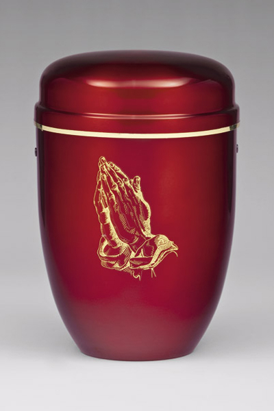 Stahlurne Weinrot, D&uuml;rer H&auml;nde, Goldband