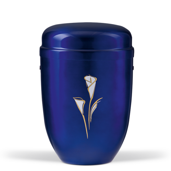 Stahlurne Kobalt-Blau, Dekor Calla