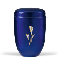 Stahlurne, Kobalt Blau, Dekor Calla