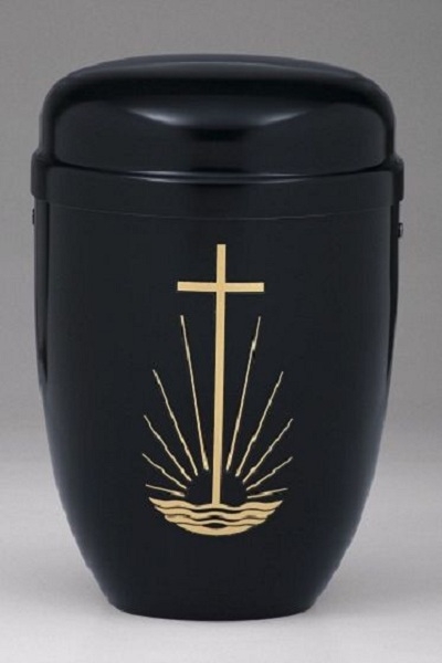 Stahlurne Schwarz, Kreuz-Flamme