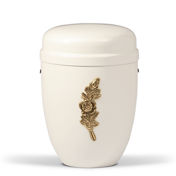 Stahlurne Weiss, Messing Rosenbund