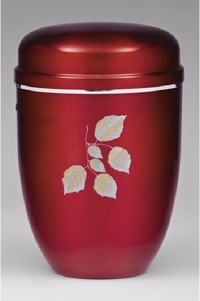 Stahlurne Weinrot, ART DESIGN Bl&auml;tter, Silberband