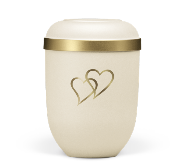 Biourne Hell-Beige-Velour, Goldrand, Dekor Herzen