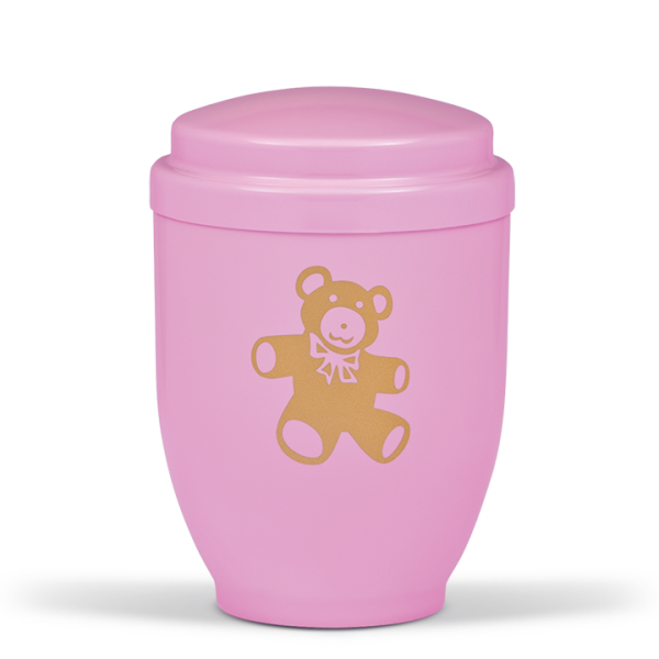 Kleinurne aus Stahl, Rosa, Teddy B&auml;r Goldfarbig