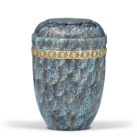 Stahlurne Blau-Bronze patiniert, Rosendekor