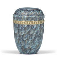 Stahlurne, Blau Gold, Hand patiniert,
