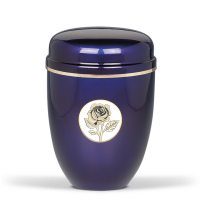Stahlurne Kobalt-Blau, ART DESIGN Rose, Goldband