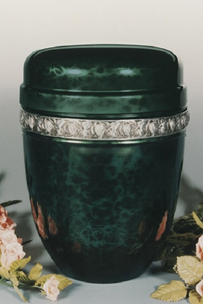 Stahlurne Moosgr&uuml;n Marmoriert, Rosendekorband