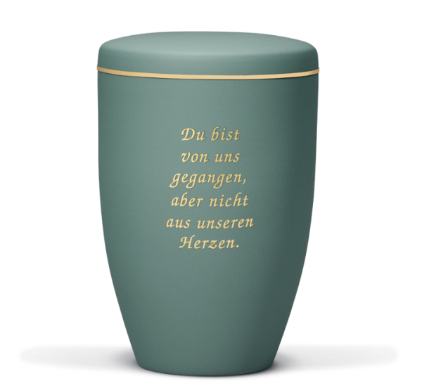 Olivegr&uuml;n Velour, Goldband, Trauertext Nr. 2