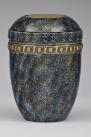 Stahlurne, Blau Gold. Hand Patiniert