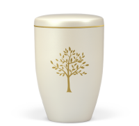 Naturstoffurne Cremewei&szlig; Perlmutt Dekor Baum, Goldband