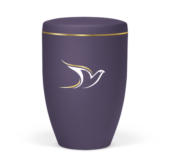 Naturstoffurne, Violett Velours, Taube Gold/ Wei&szlig;, Goldband