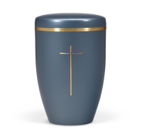 Naturstoffurne Perlmutt blau Stripdome Kreuz und Goldband