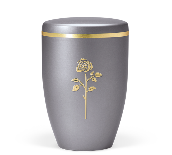 Naturstoffurne grau Stripdome Rose und Goldband
