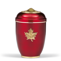 Stahlurne Bordeaux Rot, Ahornblatt Mess. poliert, Messing...