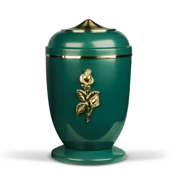 Stahlurne Gr&uuml;n, Messing Rosenzweig, MS Haube, Sockel