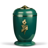 Stahlurne Gr&uuml;n, Messing Rosenzweig, MS Haube, Sockel