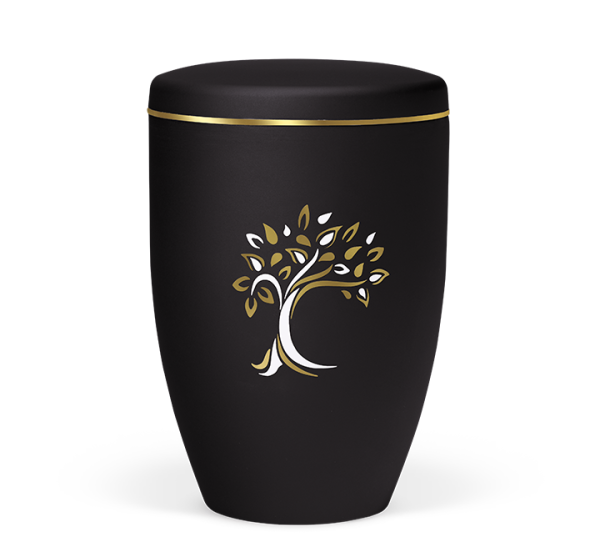 Naturstoffurne anthrazit velours Baum ArtDecor Gold/wei&szlig; verspiegelt, Goldband