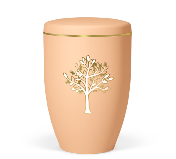 Ockerorange,  Dekor: Baum, Gold/weiss verspiegelt, Goldband