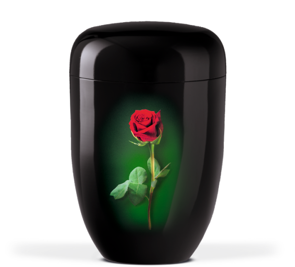 Stahlurne Schwarz, Stielrose mit Airbrush