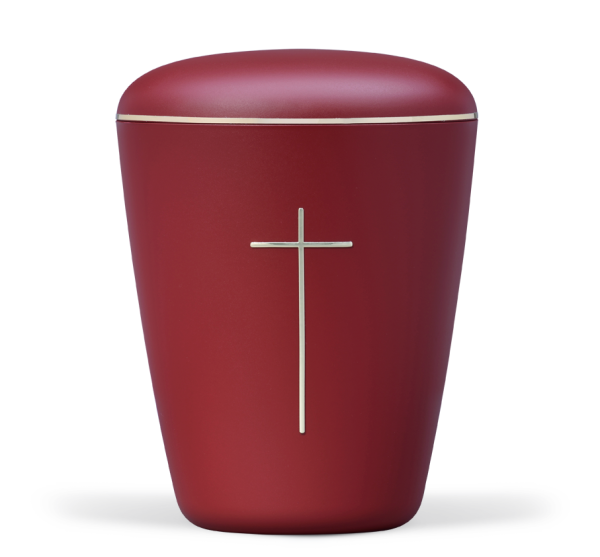 Naturstoff, Weinrot Velour, Kreuz Stripdome gold, Goldand
