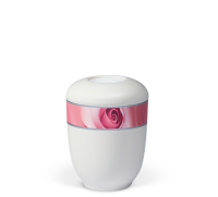 Mini-Keramikurne Cremeweiss, Dekorband Rosenbl&uuml;te