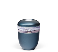 Mini-Keramikurne Blau-Perlmutt, Dekorband - Seesteg