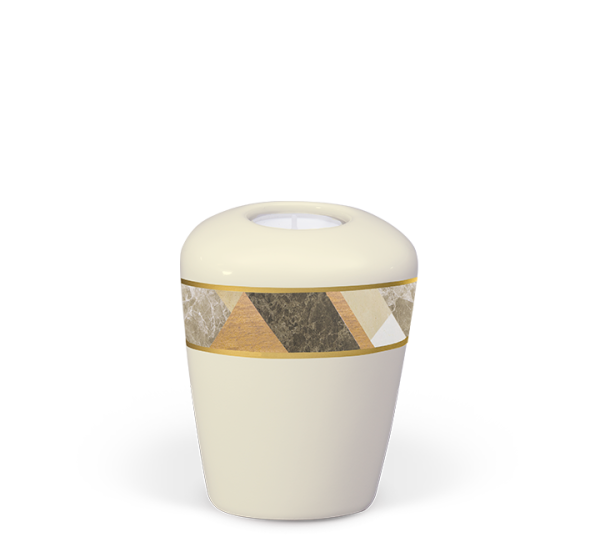 Mini-Keramikurne Cremeweiss Perlmutt, Dekorband Rauten, Memory Urn