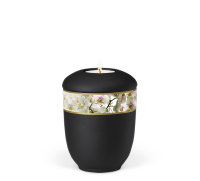 Keramik Anthrazit-Velours, mini Gedenklicht,Dekor:Orchideen