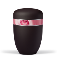 Naturstoffurne Anthrazit-Velour, Dekorband:  Rosenbl&uuml;te