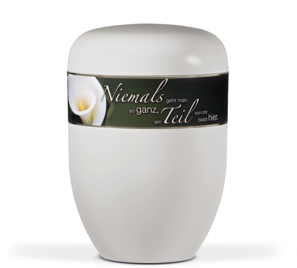 Naturstoffurne Cremeweiss, Dekorband "Calla", Trauertext 4
