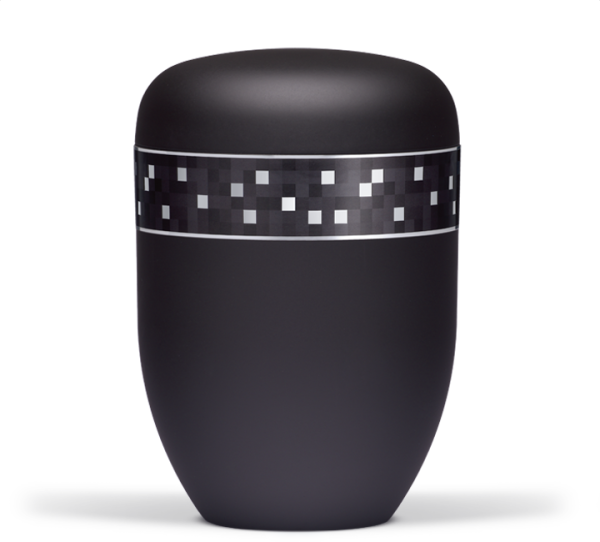 Naturstoffurne Anthrazit Velour, Dekorband silber/grau karriert