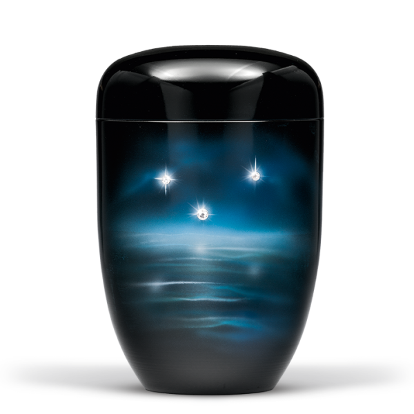 Naturstoffurne Schwarz, Funkelnde Sterne (Swarovski Elements)