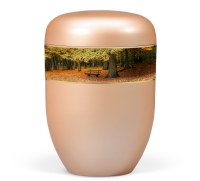 Naturstoffurne, Fishsilber Apricot Dekorband: Waldlandschaft